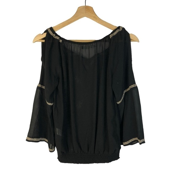 Maurices Black & Brown Embroidered Cold Shoulder Long Sleeve Blouse XS - Picture 2 of 4